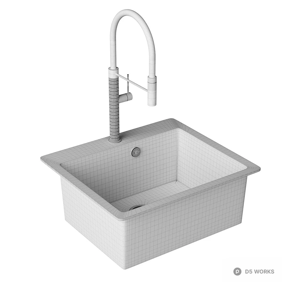 Matte Black Kitchen Sink With Gooseneck Faucet 3d model thumbnail 4