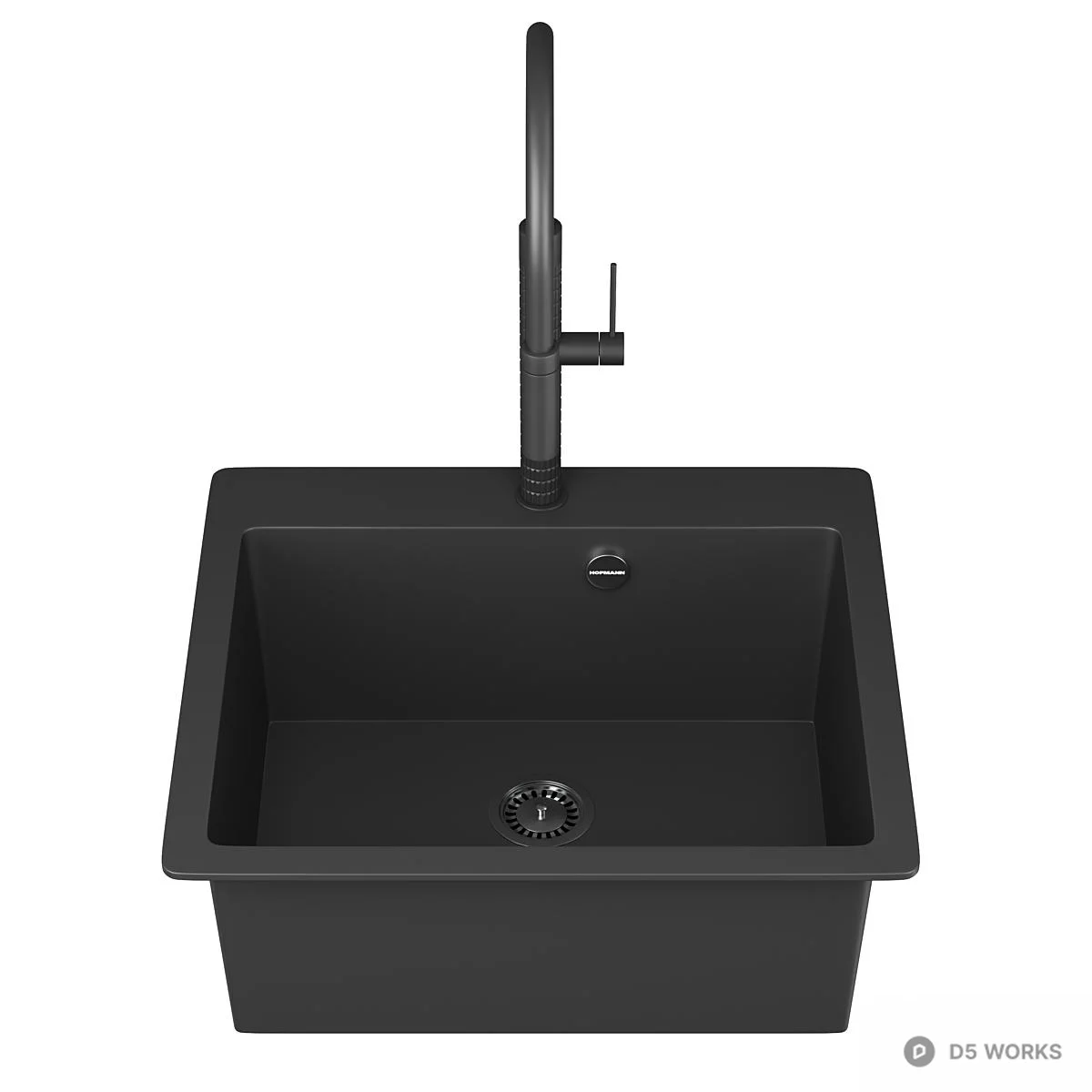 Matte Black Kitchen Sink With Gooseneck Faucet 3d model thumbnail 3