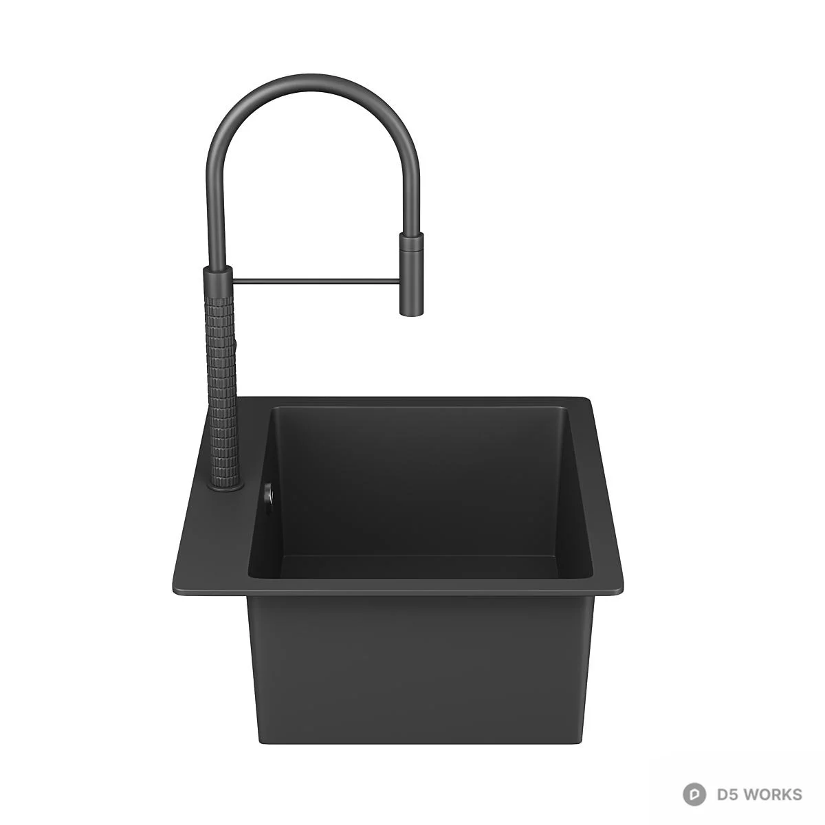 Matte Black Kitchen Sink With Gooseneck Faucet 3d model thumbnail 2