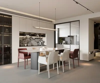 Modern Minimalist Dining Room With Integrated Kitchen 3d model