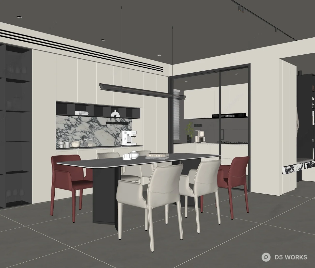 Modern Minimalist Dining Room With Integrated Kitchen 3d model thumbnail 2