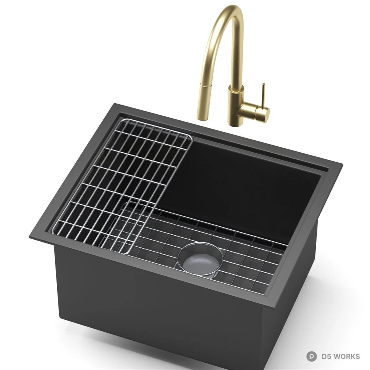 Black Matte Kitchen Sink With Grid 3d model - Image 1