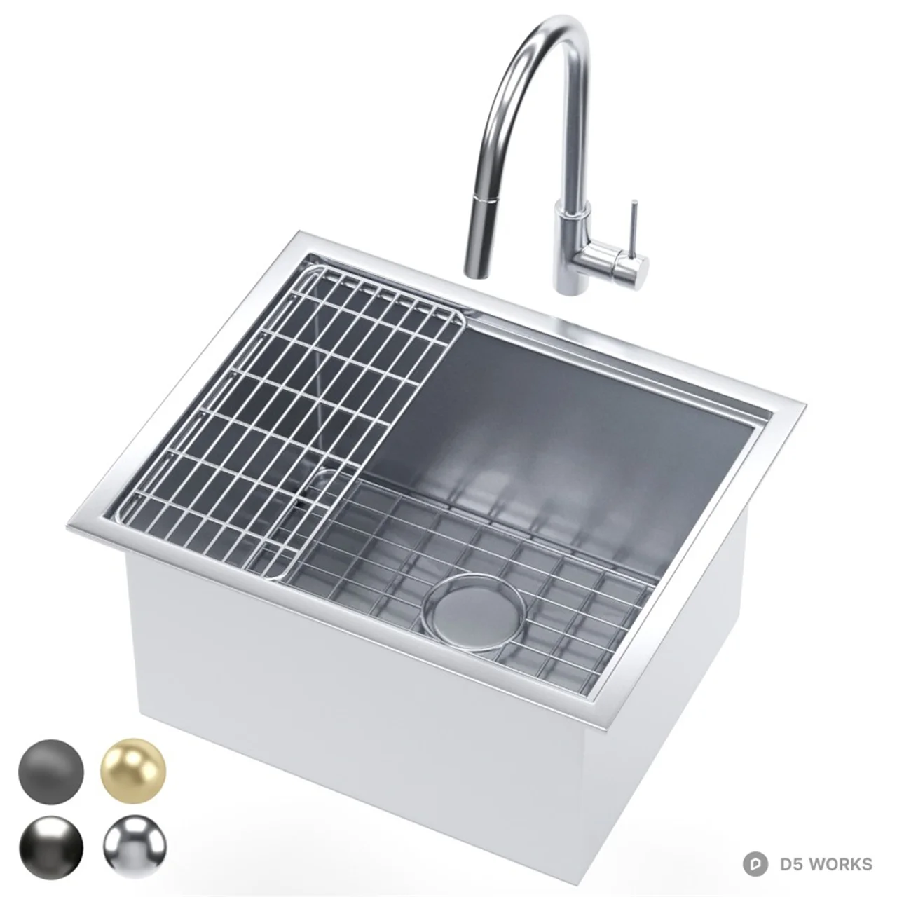 Black Matte Kitchen Sink With Grid 3d model thumbnail 2