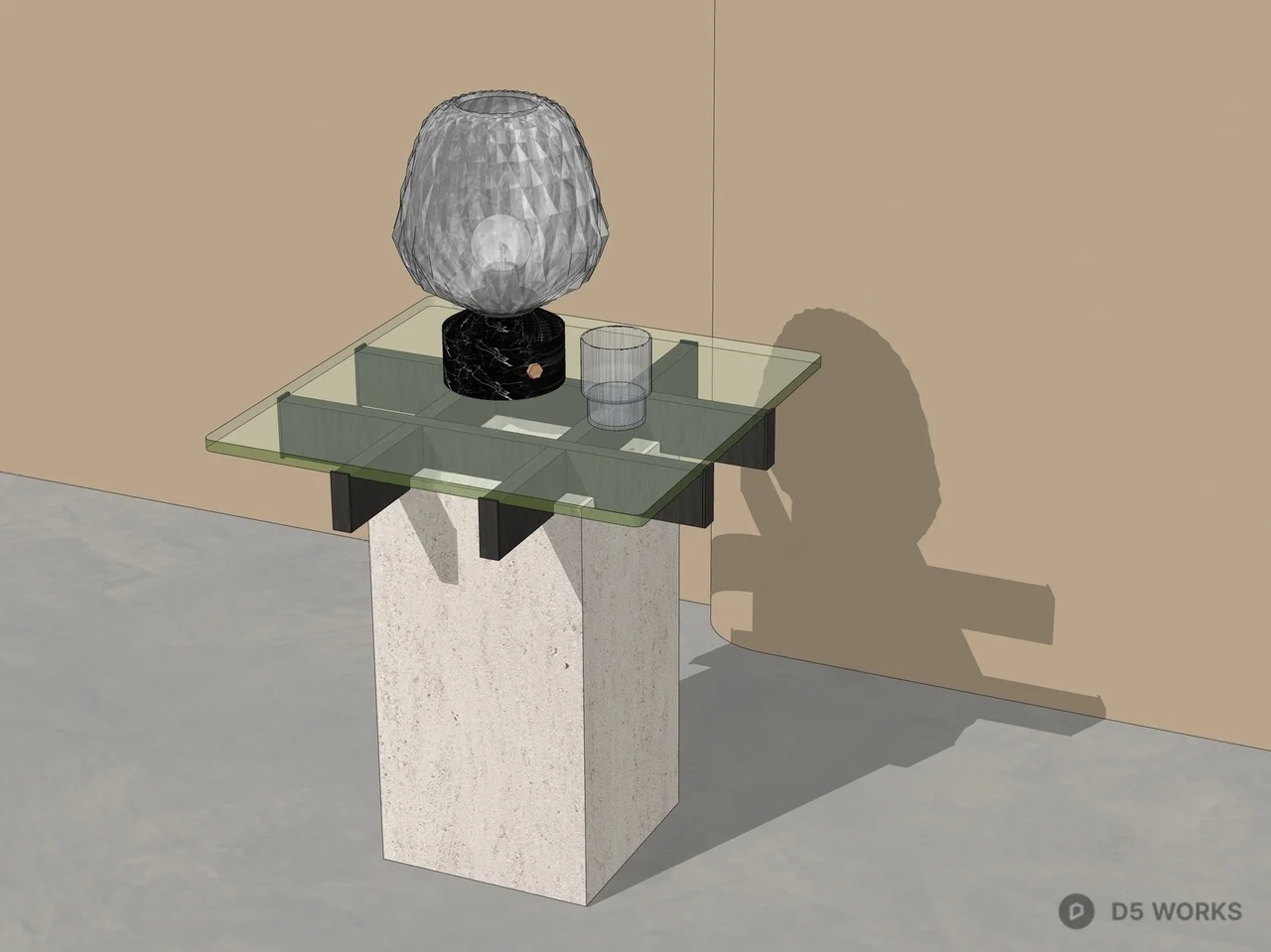 Concrete Base Glass Top Side Table 3d model thumbnail 3