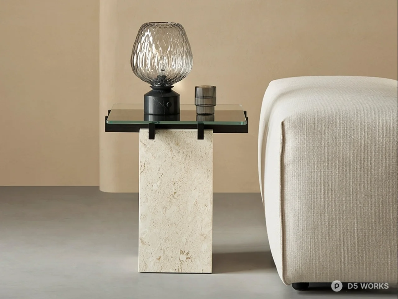 Concrete Base Glass Top Side Table 3d model thumbnail 2