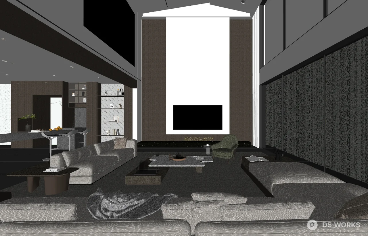 Modern Minimalist Villa Living Room With Floor-To-Ceiling Windows 3d model thumbnail 2