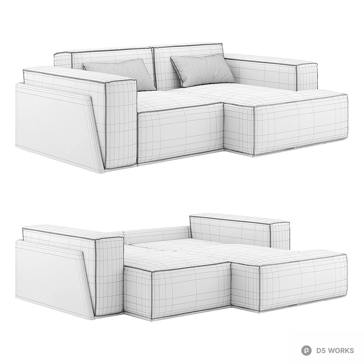 Modular Brown Fabric Sectional Sofa 3d model thumbnail 5