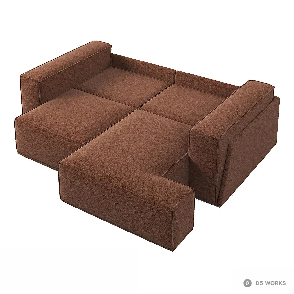 Modular Brown Fabric Sectional Sofa 3d model thumbnail 2