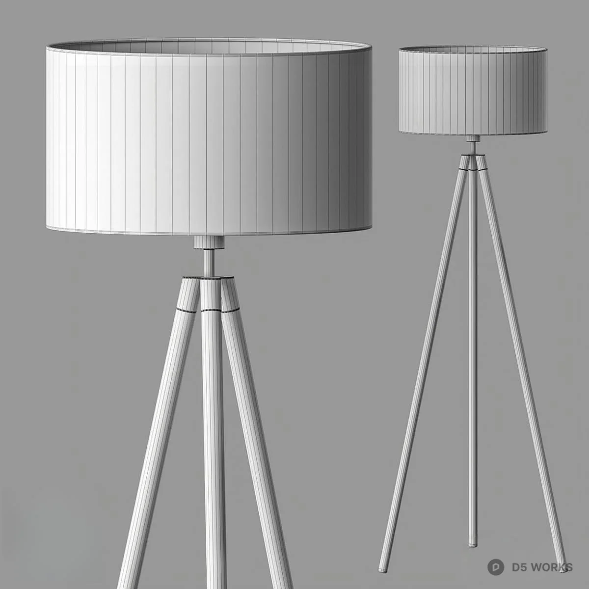Black Fabric Shade Tripod Floor Lamp 3d model thumbnail 2