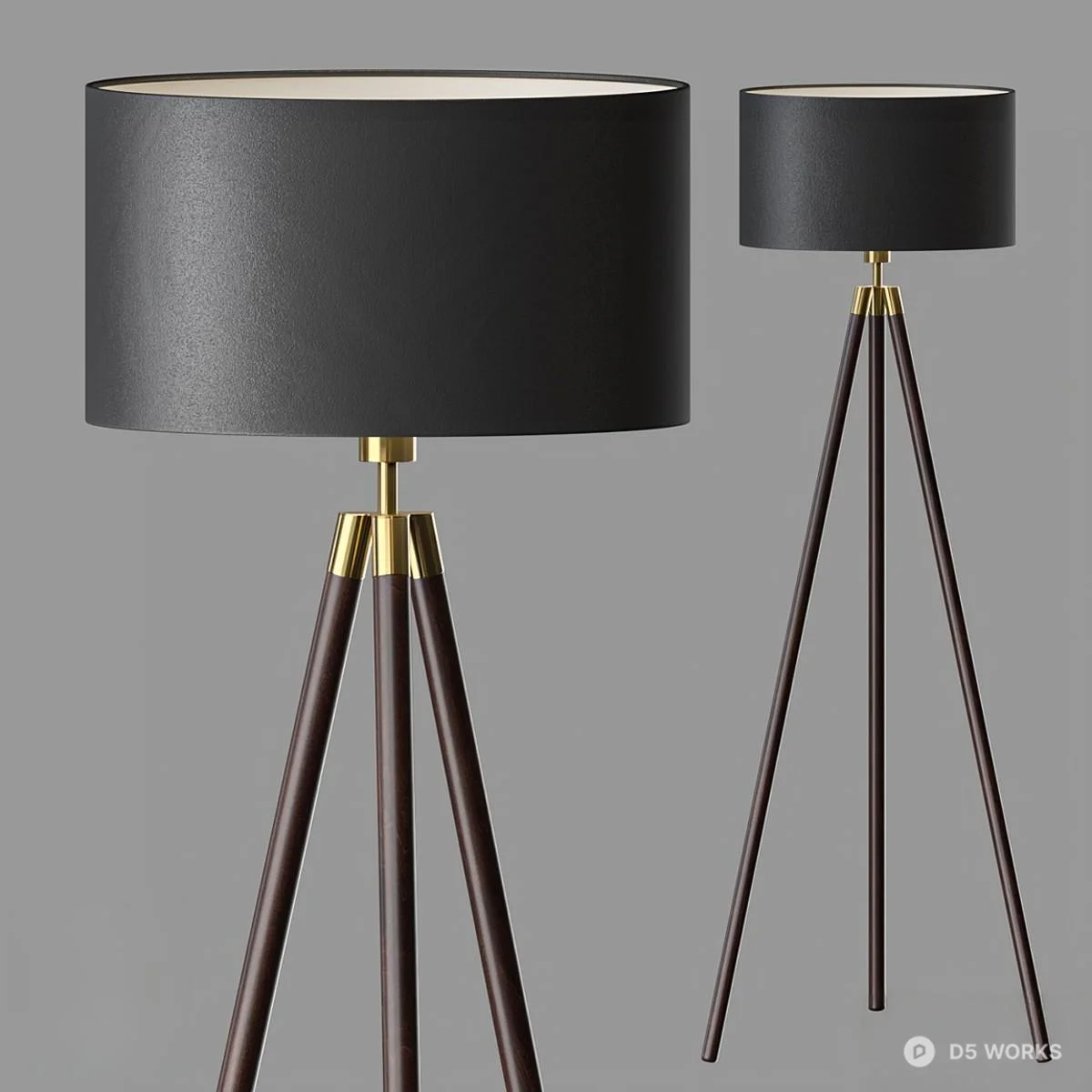 Black Fabric Shade Tripod Floor Lamp 3d model - Image 1
