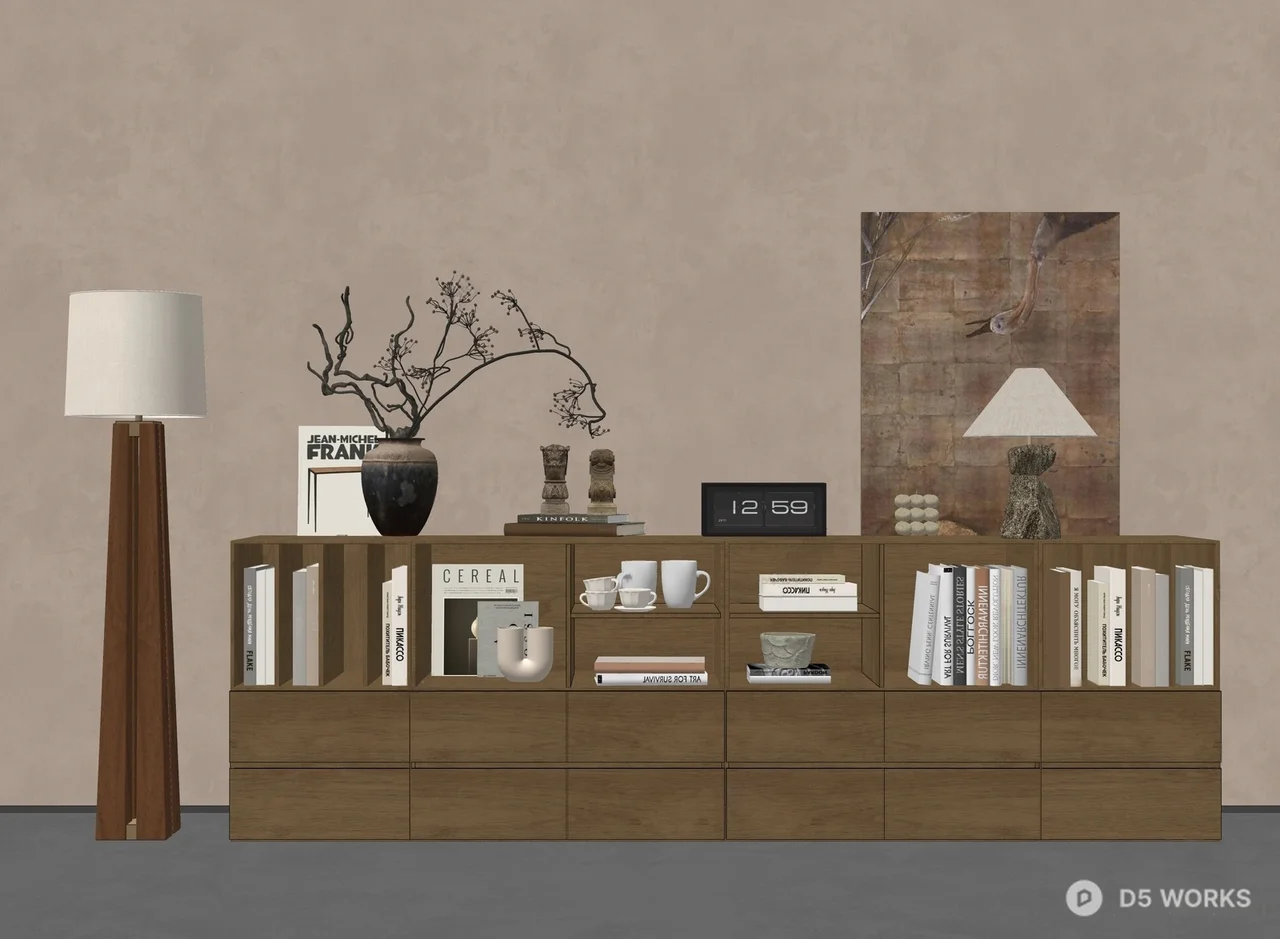 Minimalist Wooden Bookcase 3d model thumbnail 2