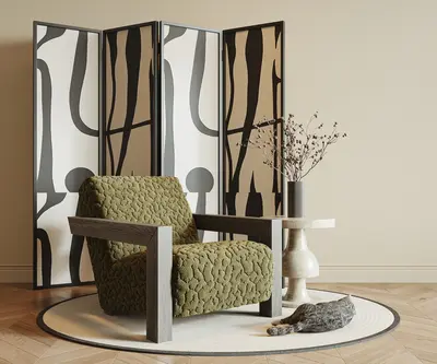 Textured Green Armchair with Minimalist Frame 3d model