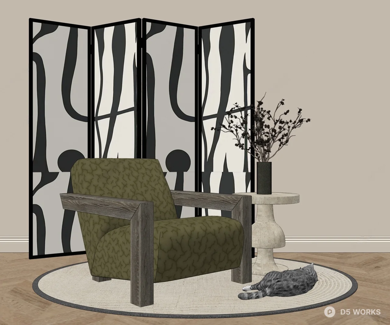 Textured Green Armchair with Minimalist Frame 3d model thumbnail 2