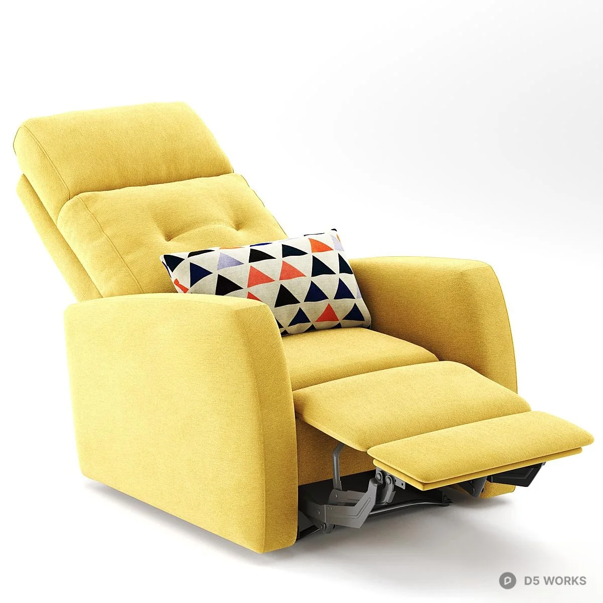 Yellow Recliner Chair With Geometric Pillow 3d model - Image 1