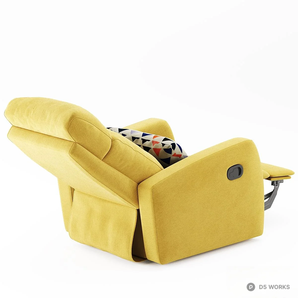Yellow Recliner Chair With Geometric Pillow 3d model thumbnail 5