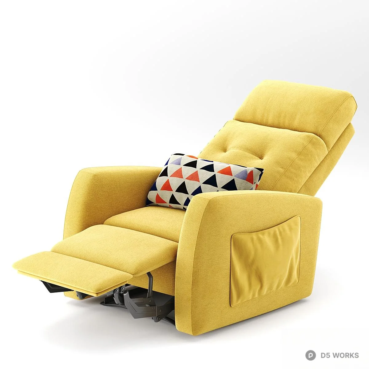 Yellow Recliner Chair With Geometric Pillow 3d model thumbnail 4