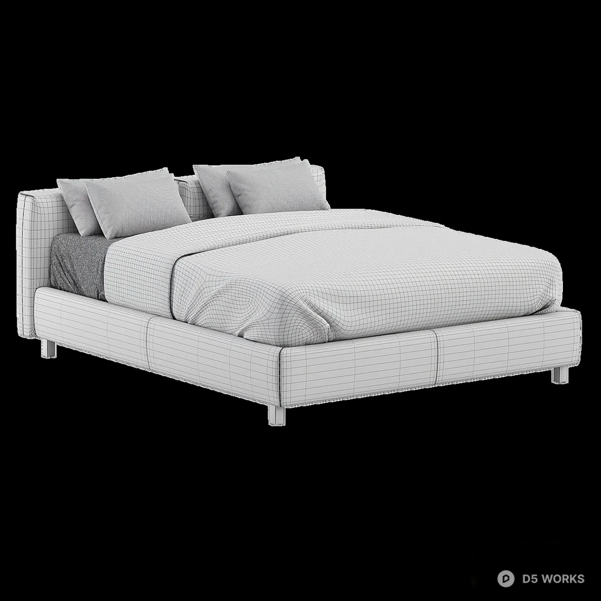 Minimalist Upholstered Double Bed 3d model thumbnail 4
