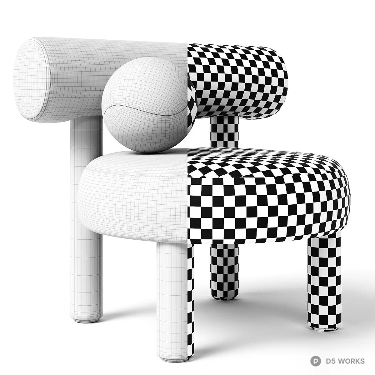 Sculptural Minimalist Upholstered Lounge Chair 3d model thumbnail 5