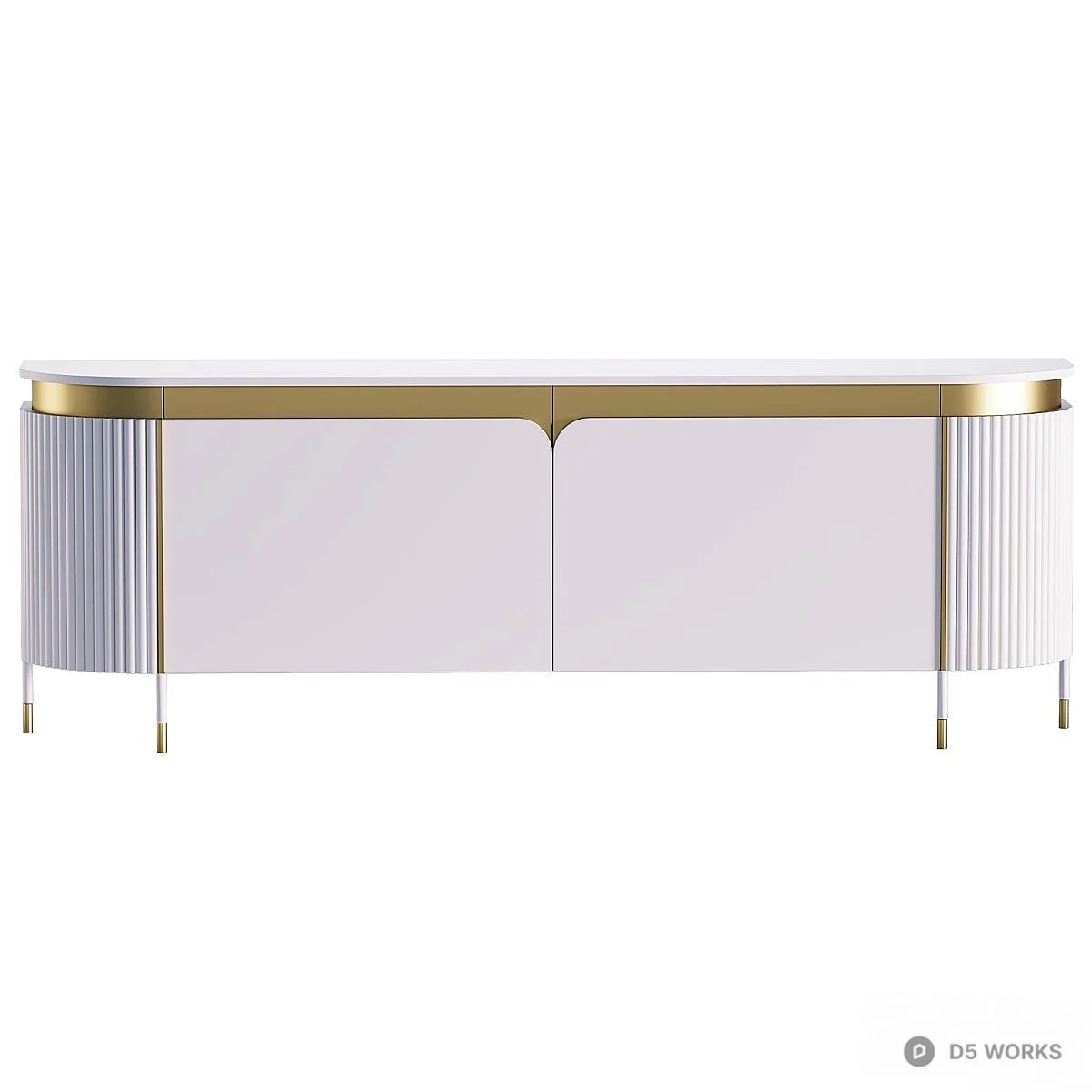 Gold Trim Fluted Sideboard Cabinet 3d model thumbnail 3