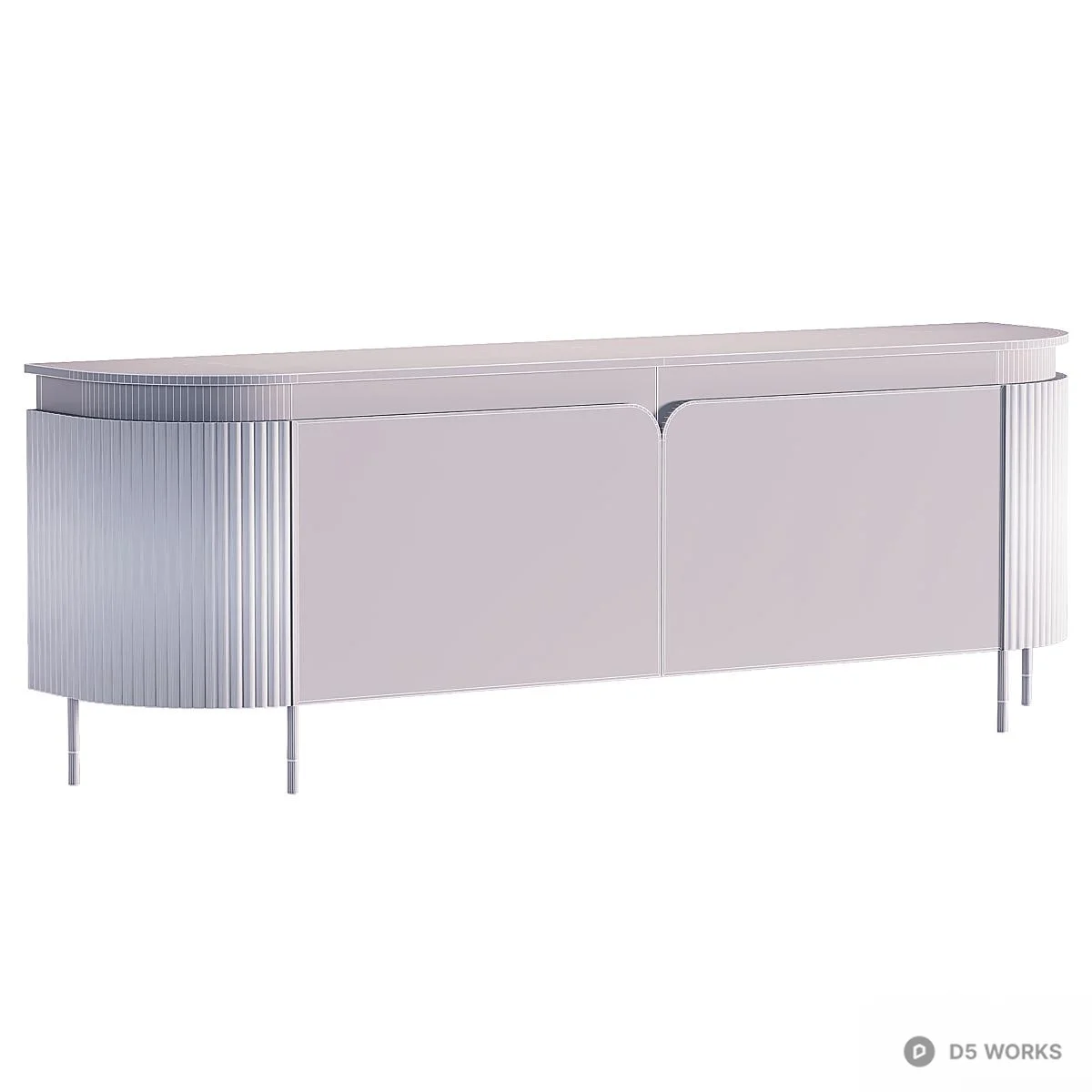 Gold Trim Fluted Sideboard Cabinet 3d model thumbnail 4