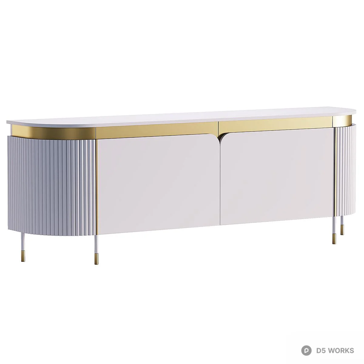 Gold Trim Fluted Sideboard Cabinet 3d model thumbnail 2