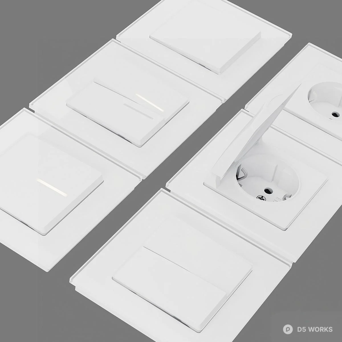 Modern White Switch And Socket Panel Set 3d model thumbnail 2