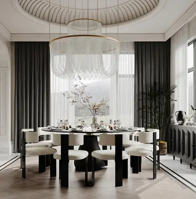 Modern Luxury Villa Dining Room with Chandelier 3d model