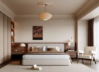 Minimalist Modern Bedroom With Integrated Storage And Warm Lighting 3d model