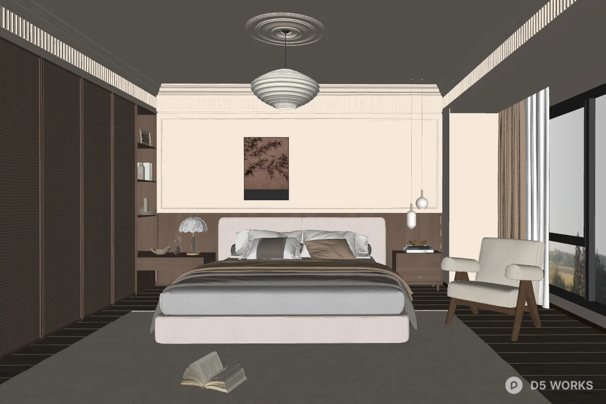 Minimalist Modern Bedroom With Integrated Storage And Warm Lighting 3d model thumbnail 2