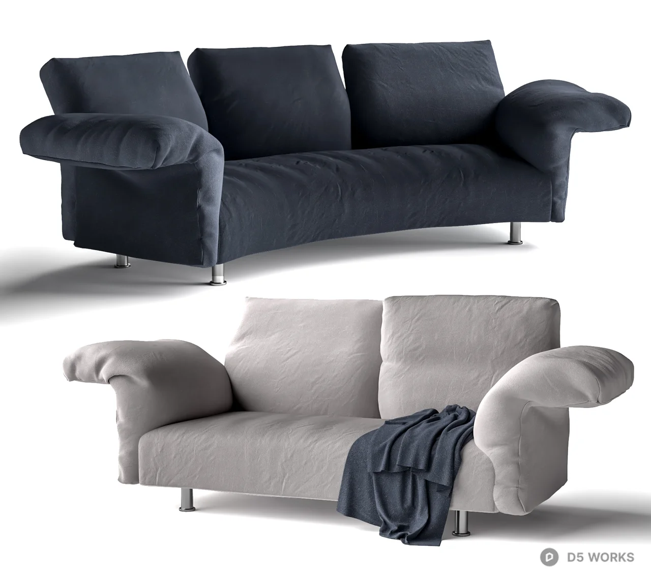 Modern Upholstered Three Seater Sofa 3d model - Image 1