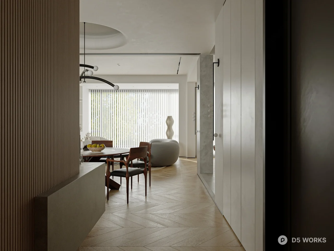 Minimalist Open-Plan Living Dining Space 3d model thumbnail 3
