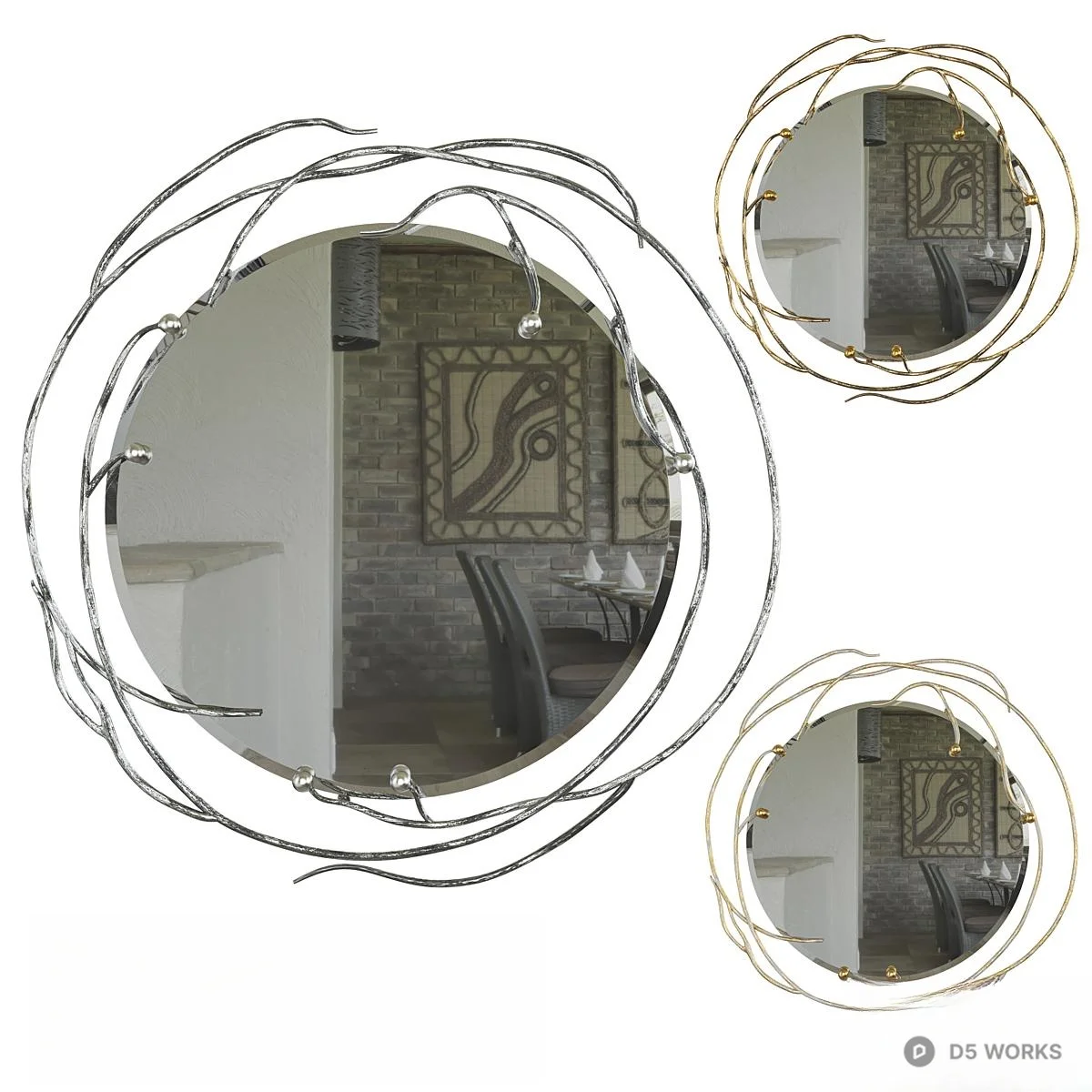 Sculptural Wire Frame Decorative Mirror 3d model - Image 1