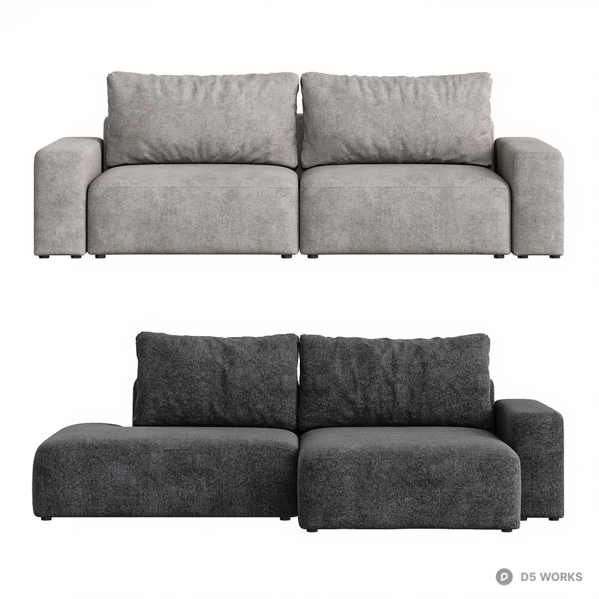 Modular Sectional Sofa In Textured Fabric 3d model thumbnail 2