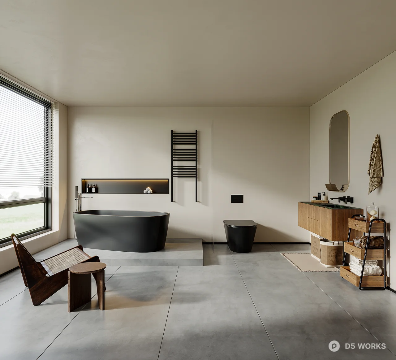 Minimalist Bathroom With Freestanding Bathtub 3d model - Image 1