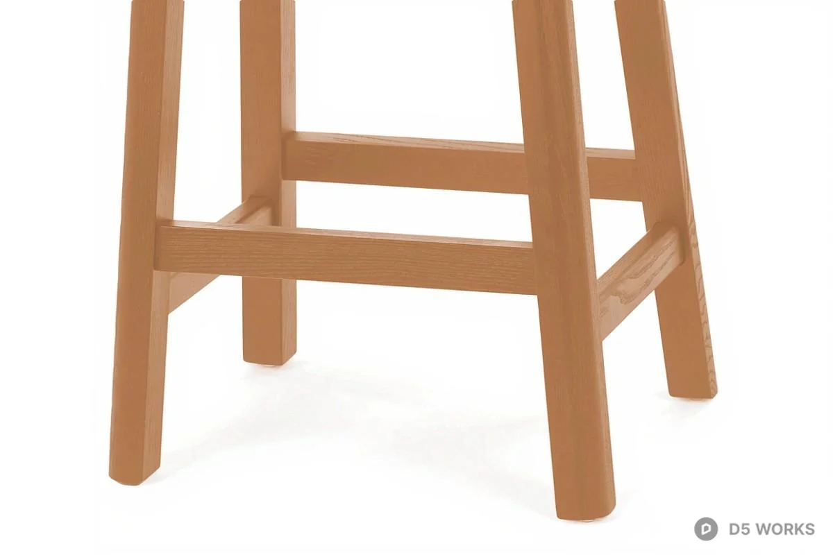 Wooden Bar Stool With Curved Seat 3d model thumbnail 5