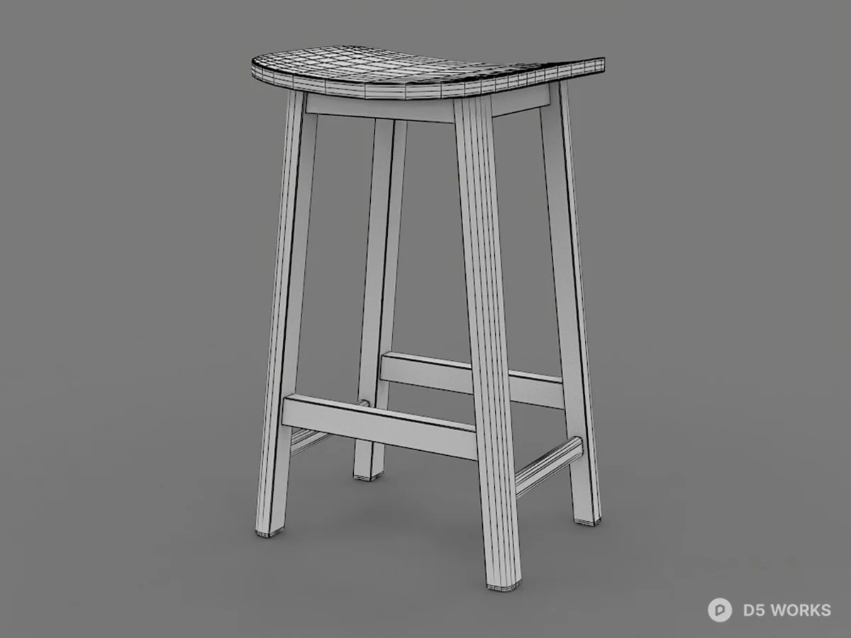 Wooden Bar Stool With Curved Seat 3d model thumbnail 6
