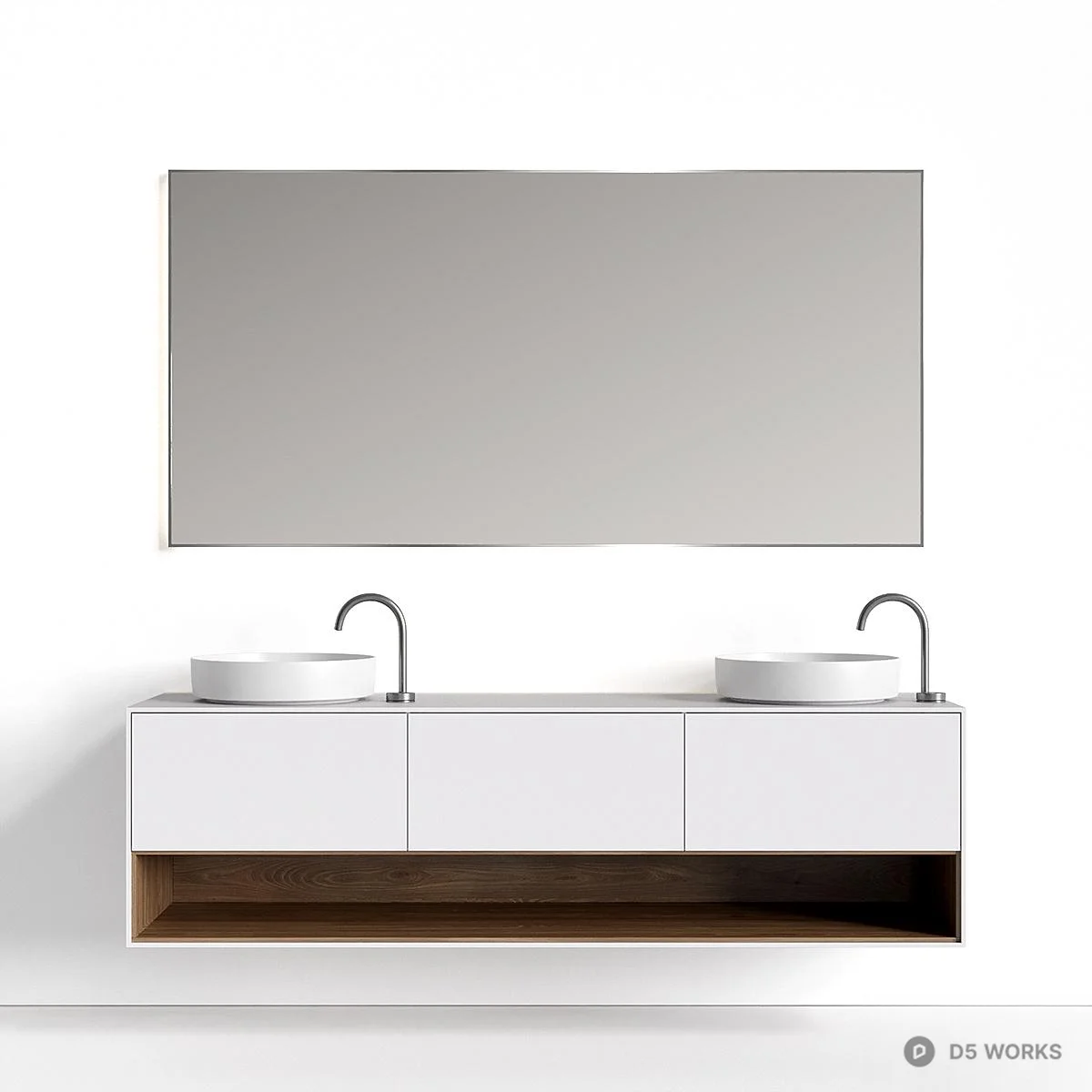 Minimalist Wall Mounted Vanity With Dual Sinks 3d model - Image 1