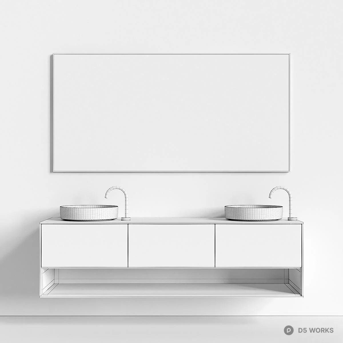 Minimalist Wall Mounted Vanity With Dual Sinks 3d model thumbnail 2