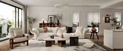 Modern Living Room with Minimalist Sofa and Natural Light 3d model