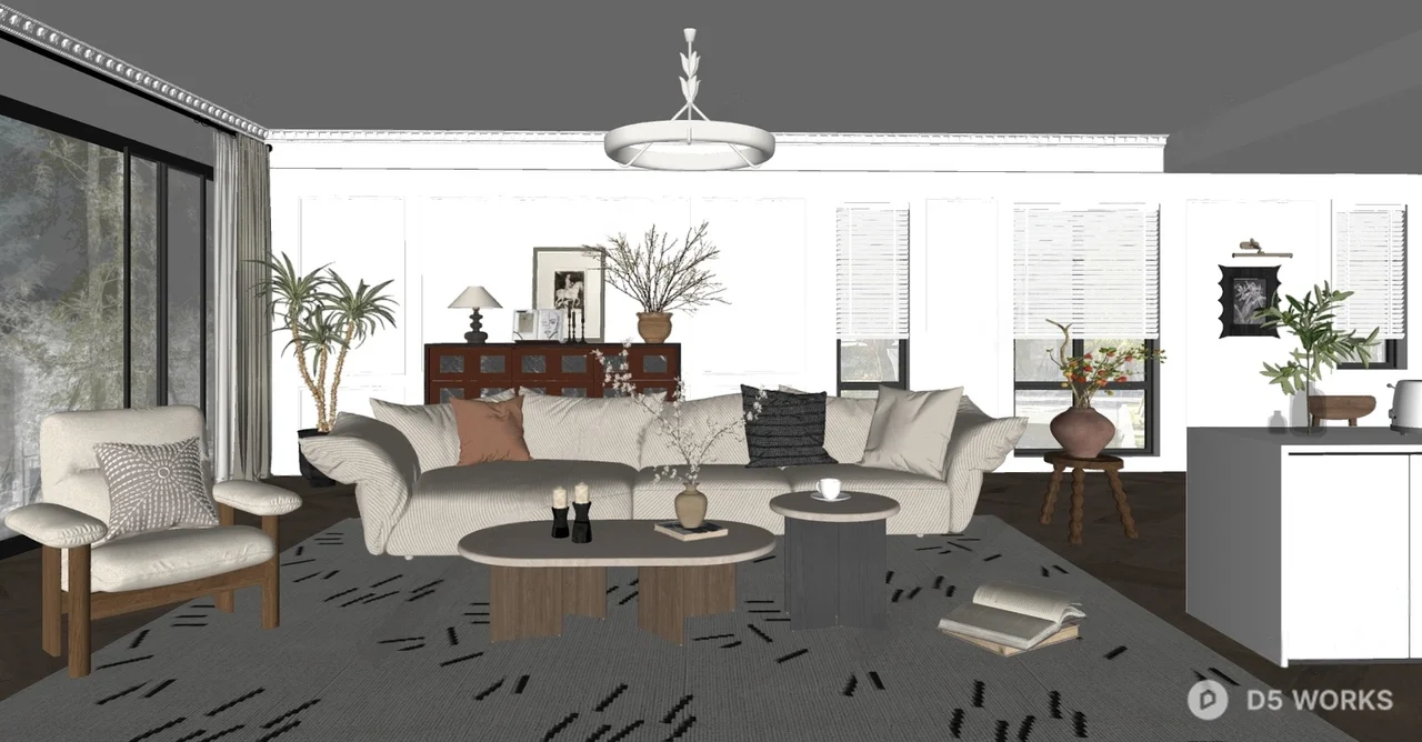 Modern Living Room with Minimalist Sofa and Natural Light 3d model thumbnail 2