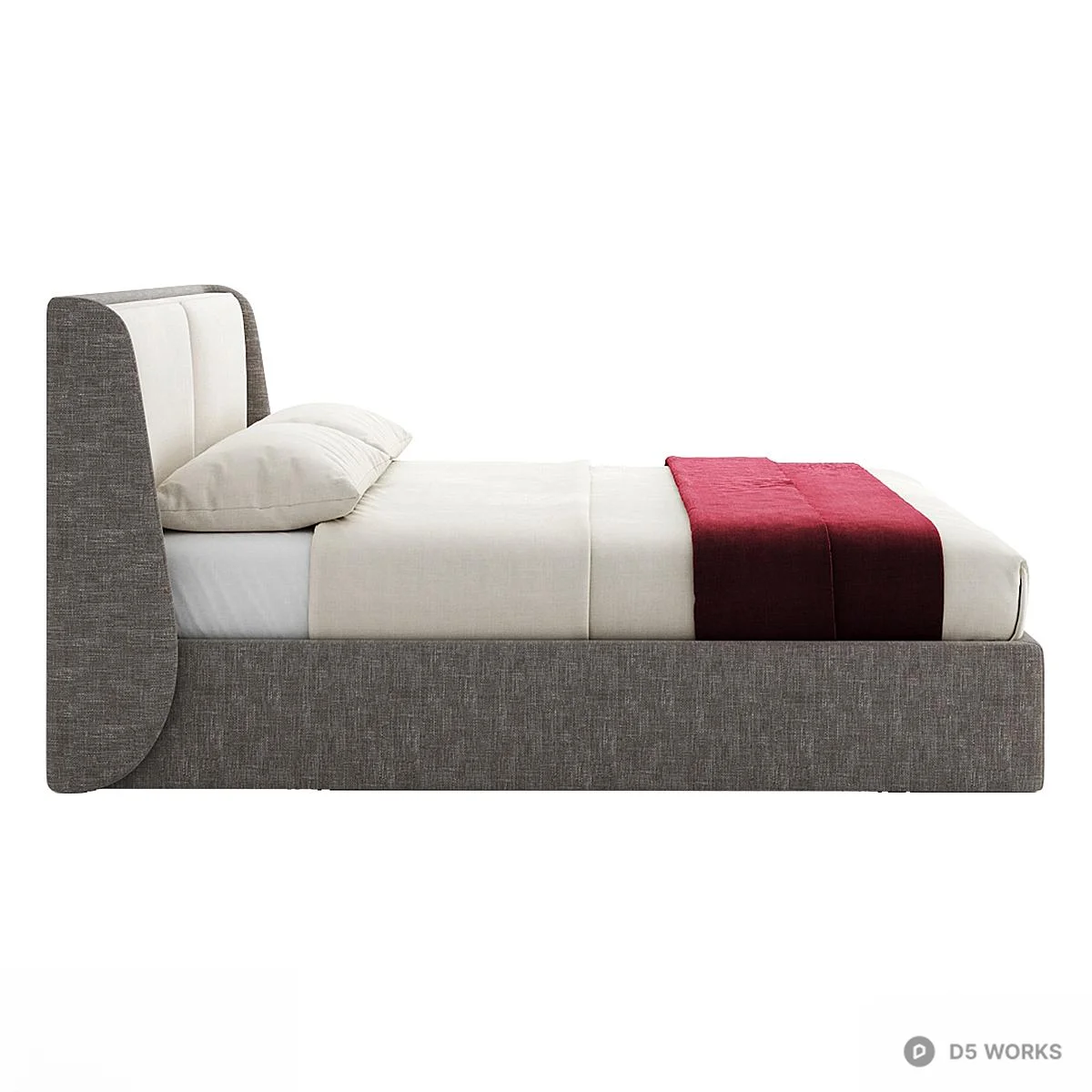 Upholstered Platform Bed With Headboard 3d model thumbnail 3