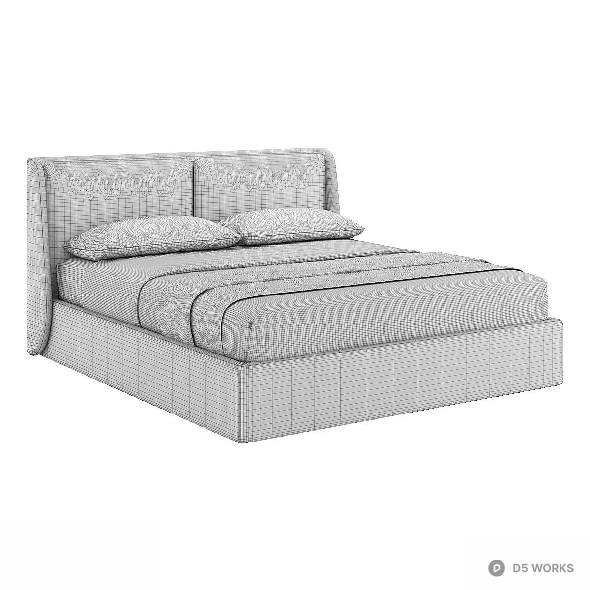 Upholstered Platform Bed With Headboard 3d model thumbnail 4