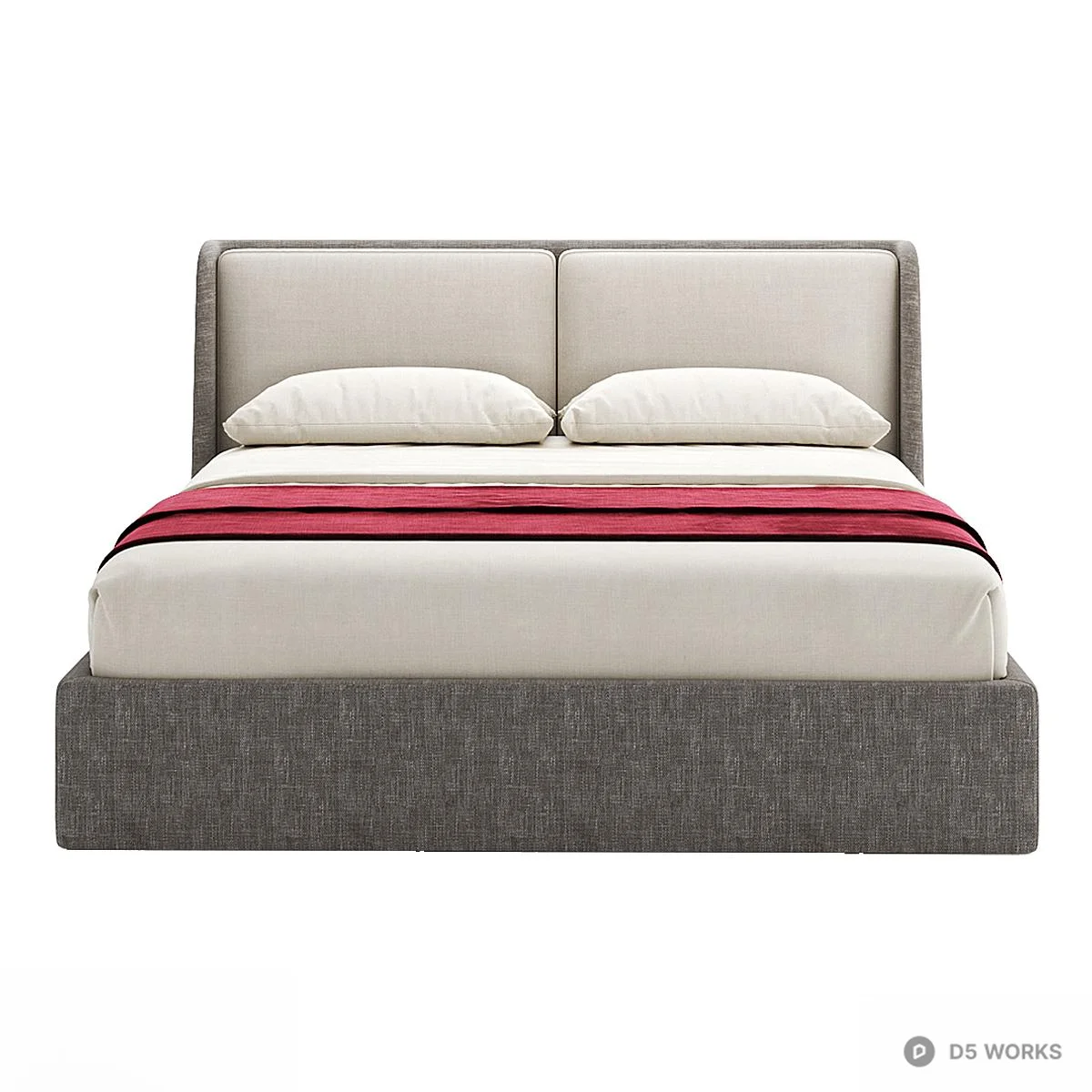 Upholstered Platform Bed With Headboard 3d model thumbnail 2