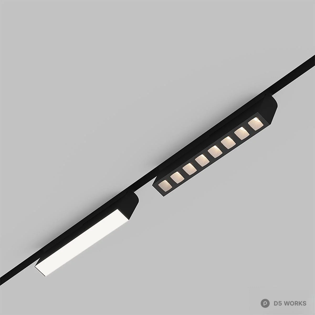 Linear Track Lighting With Adjustable Spotlights 3d model thumbnail 3