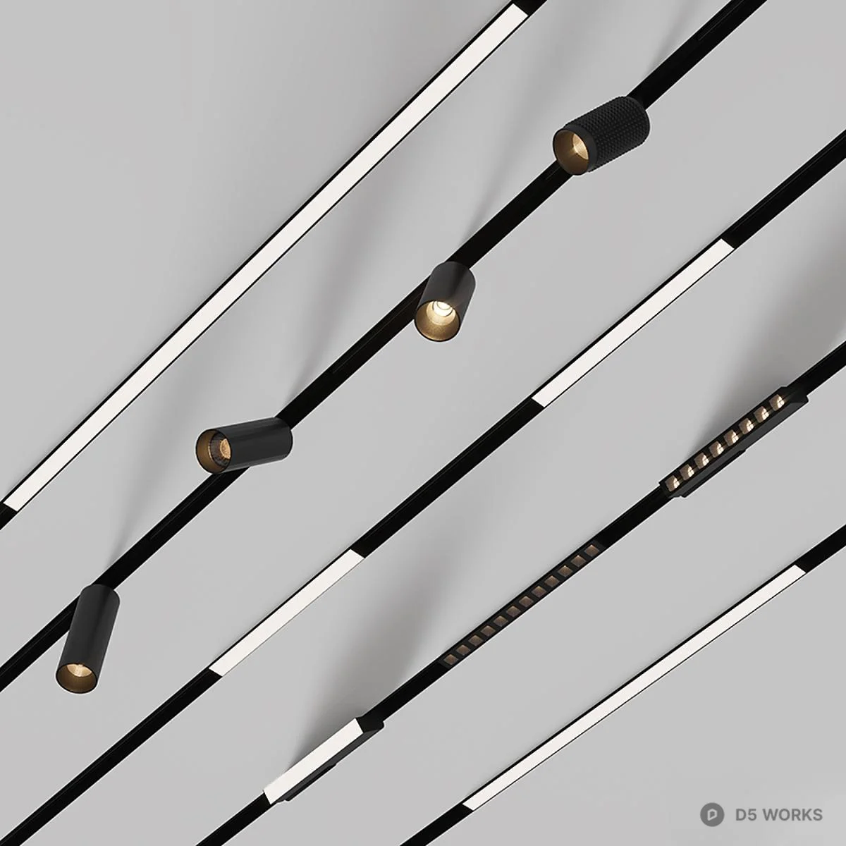 Linear Track Lighting With Adjustable Spotlights 3d model - Image 1