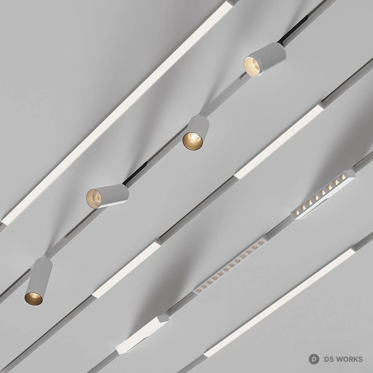 Linear Track Lighting With Adjustable Spotlights 3d model thumbnail 2
