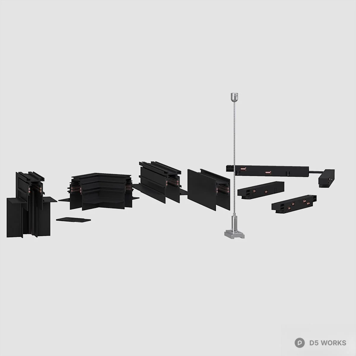 Linear Track Lighting With Adjustable Spotlights 3d model thumbnail 5