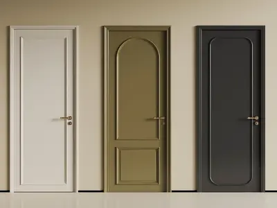 Three Panel Doors In White Olive Black Minimalist Design 3d model