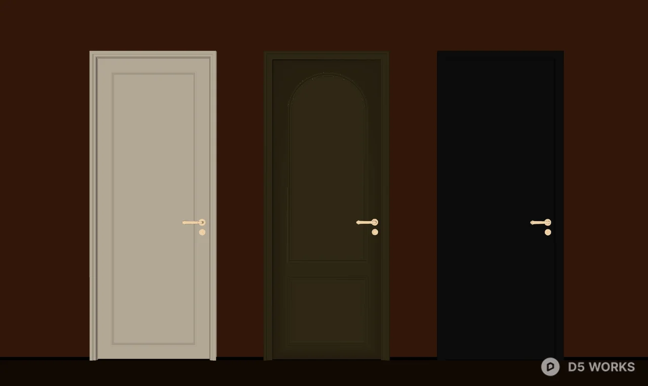 Three Panel Doors In White Olive Black Minimalist Design 3d model thumbnail 2
