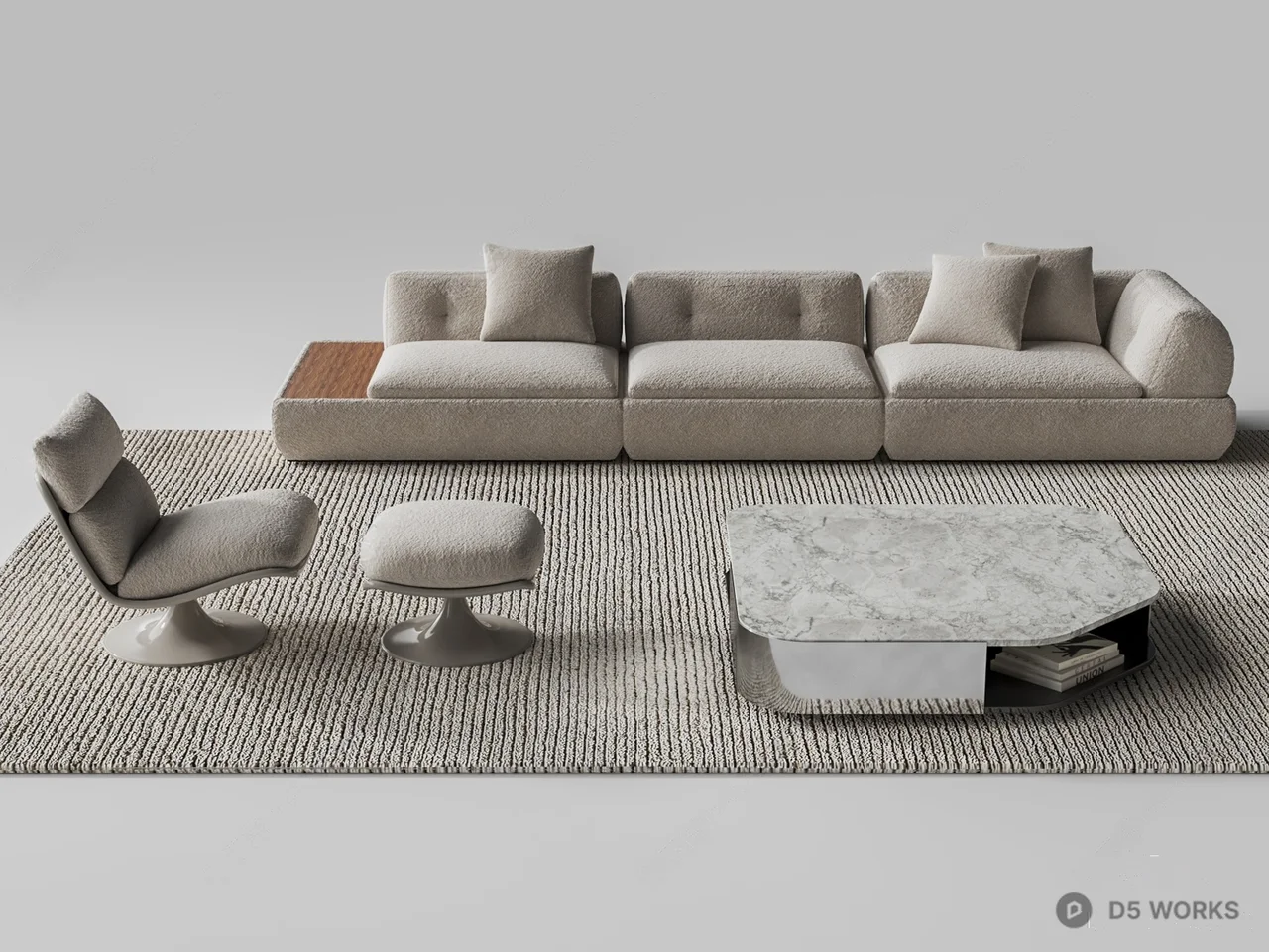 Modern Sofa & Side Table Set 3d model - Image 1